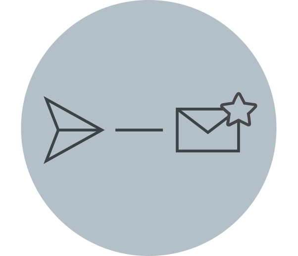 Light grey circle with a email icon with a star in the top right corner 