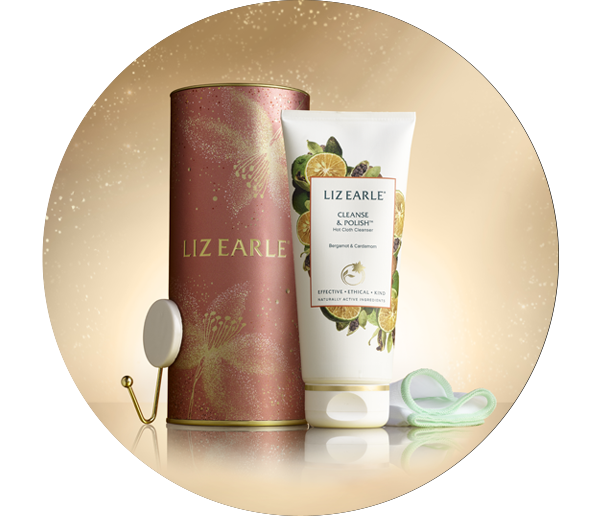 Liz Earle Cleanse & Polish Limited Edition Bergamot & Cardamom on a gold background