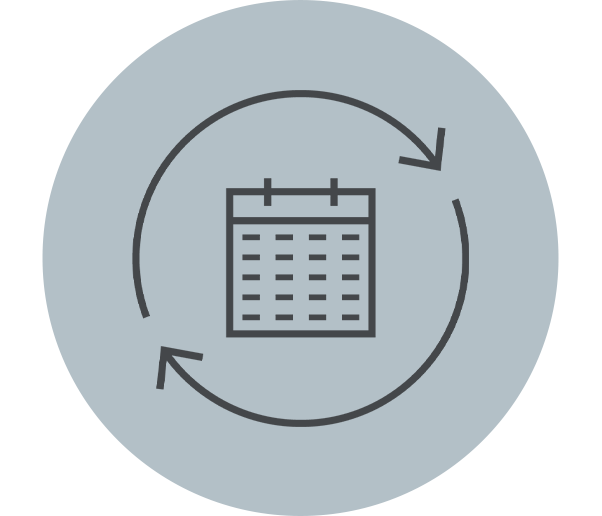 light grey circle with a dark grey calendar icon 