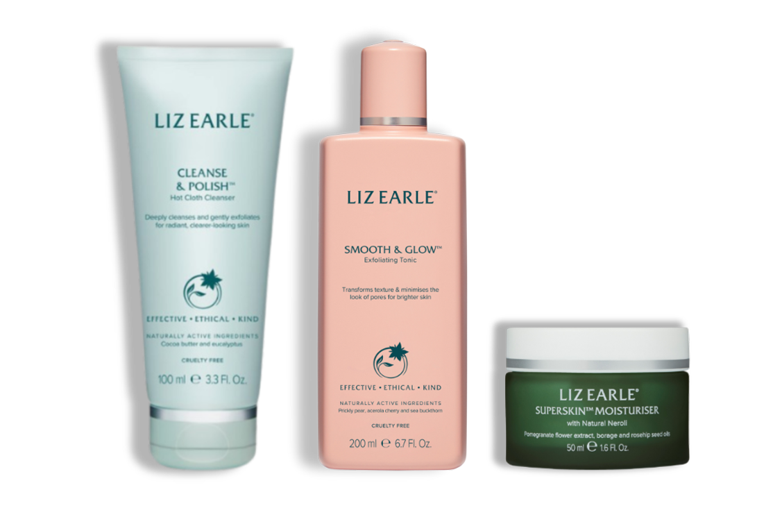 Cleanse & Polish™ Hot Cloth Cleanser 200ml, Smooth & Glow™ Exfoliating Tonic 200ml and Superskin™ Moisturiser with natural neroli 50ml
