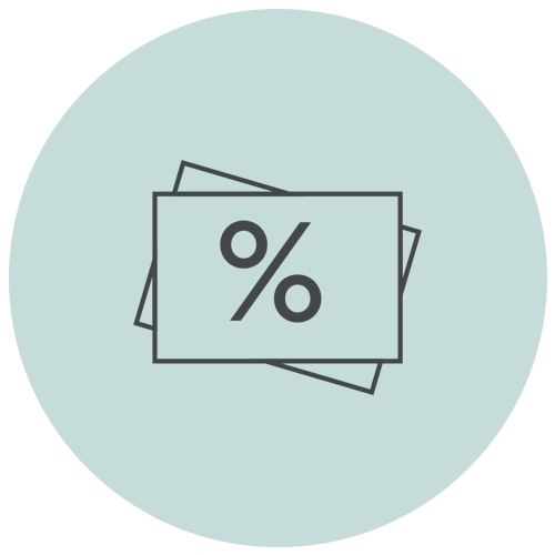 Light grey circle with a dark grey exclusive giveaways icon in the centre