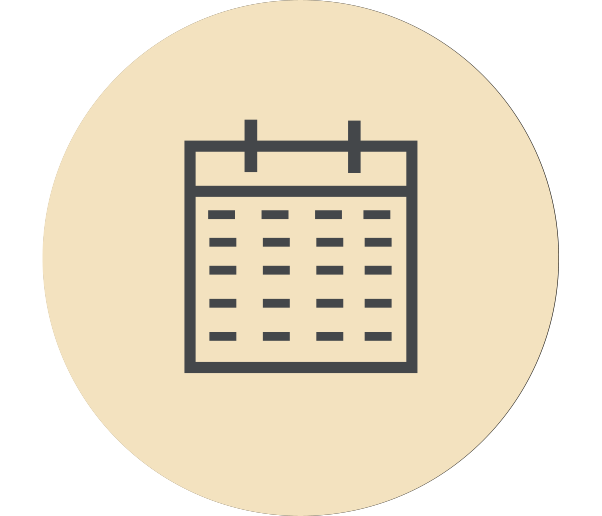 Light gold circle with a grey calendar icon in the centre