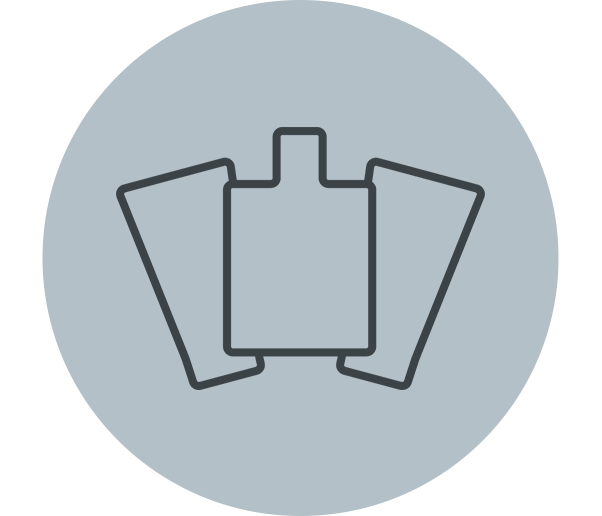 Light grey circle with a dark grey product icon in the centre