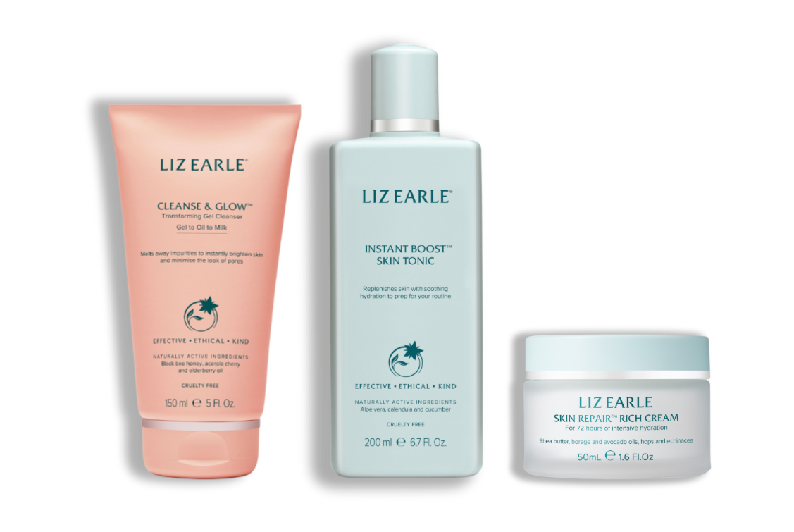 Cleanse & Glow™ Transforming Gel Cleanser 150ml, Instant Boost™ Skin Tonic Toner 200ml and Skin Repair™ Rich Cream 50ml