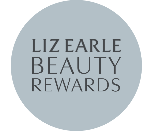 Light grey circle with the liz earle beauty rewards logo in the centre