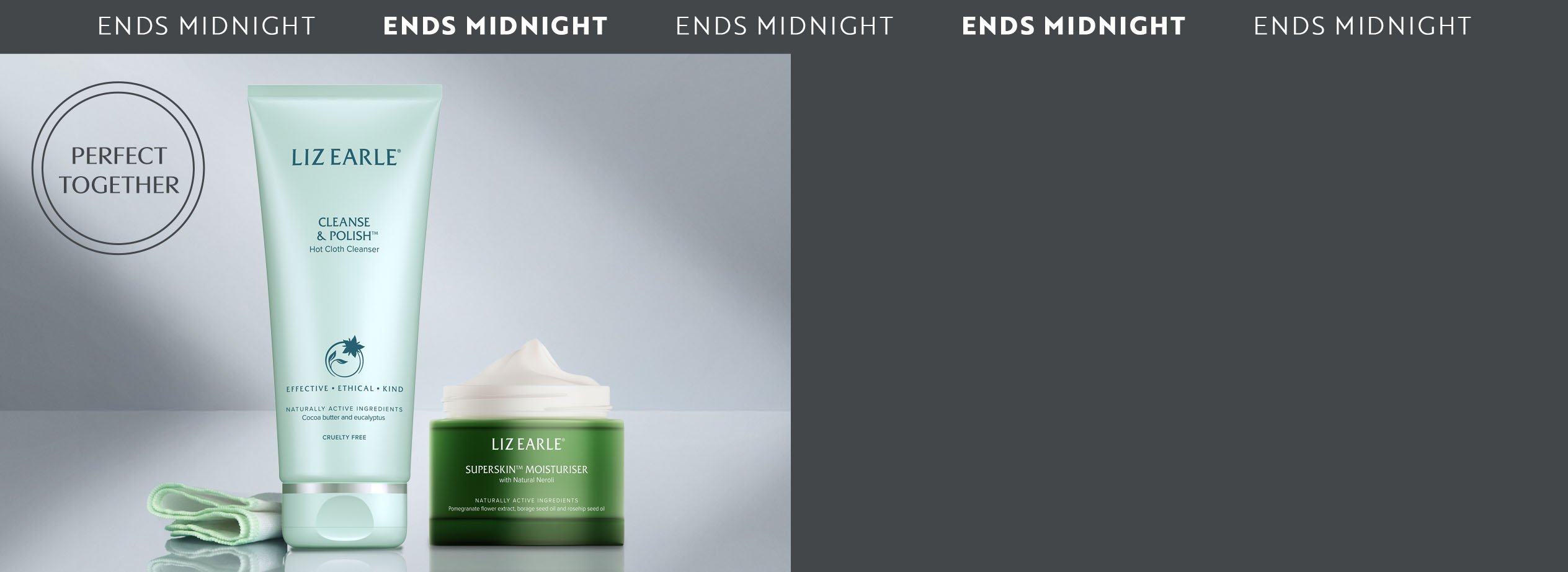 Liz Earle products on a grey background