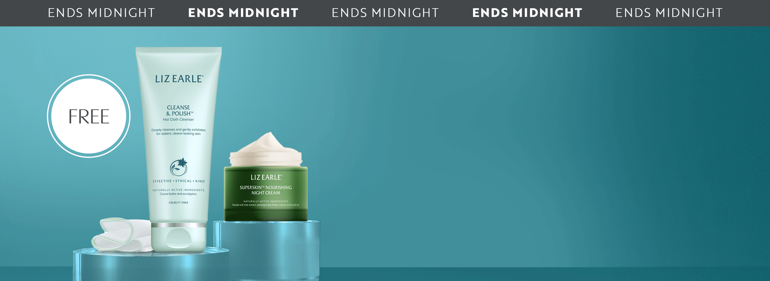 Liz Earle cleanse & polish and superskin advanced cream on a light blue background