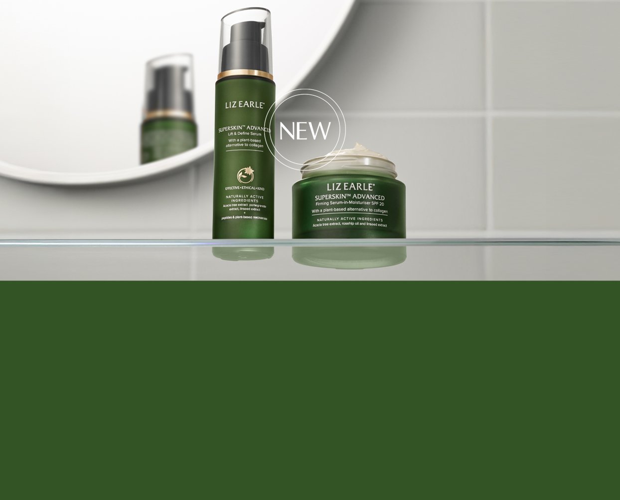 Liz Earle green background with ingredient roundels