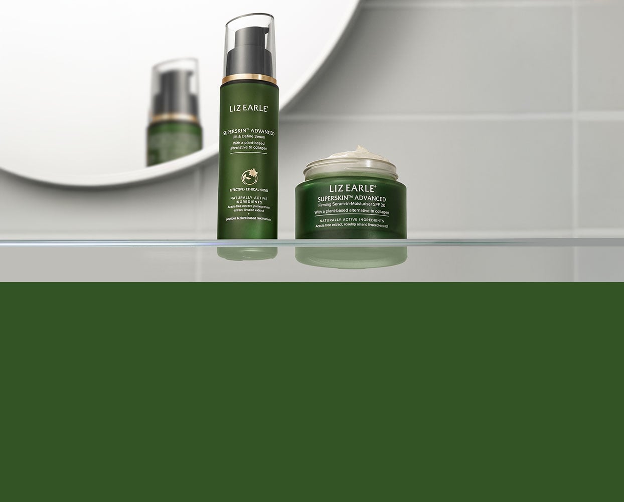 Liz Earle green background with ingredient roundels