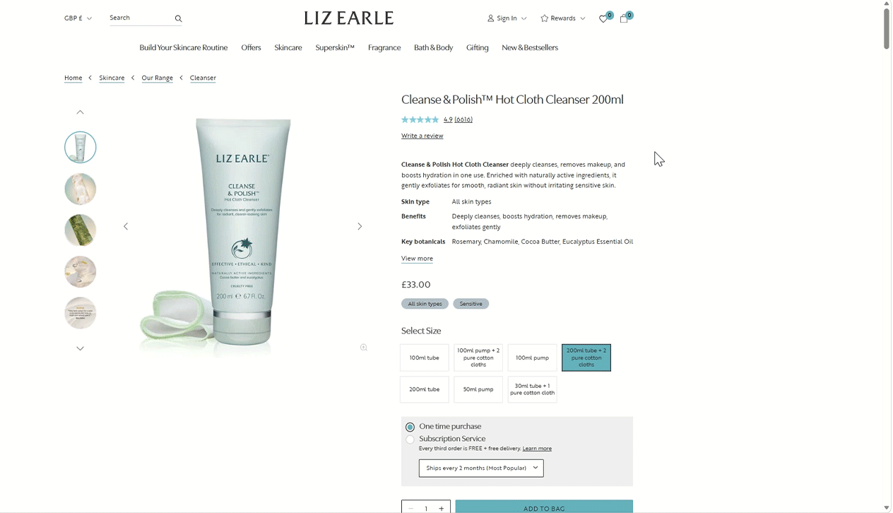 LizEarle.com screenshot with subscription option selected